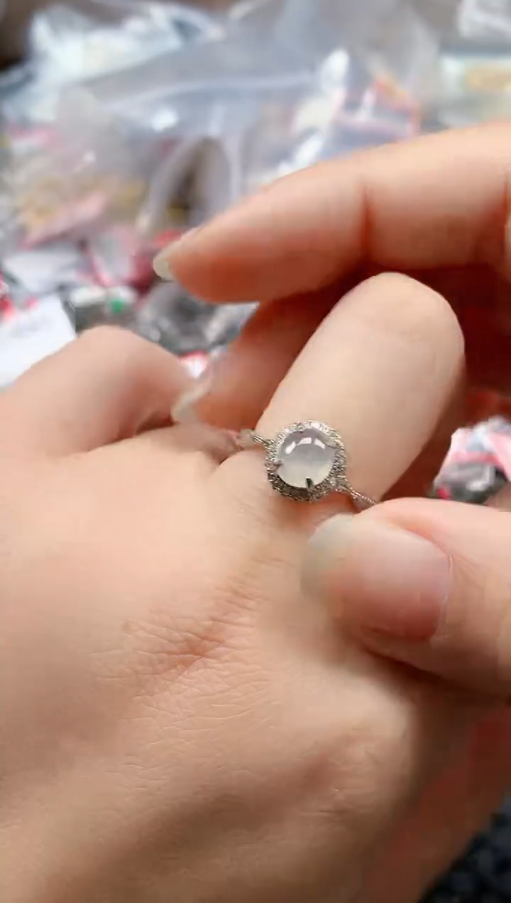 银S925镶嵌戒指翡翠天然A货缅甸翡翠