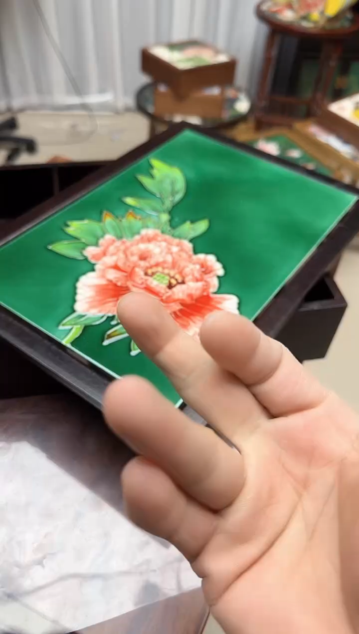 陶瓷 绿牡丹  干果盒