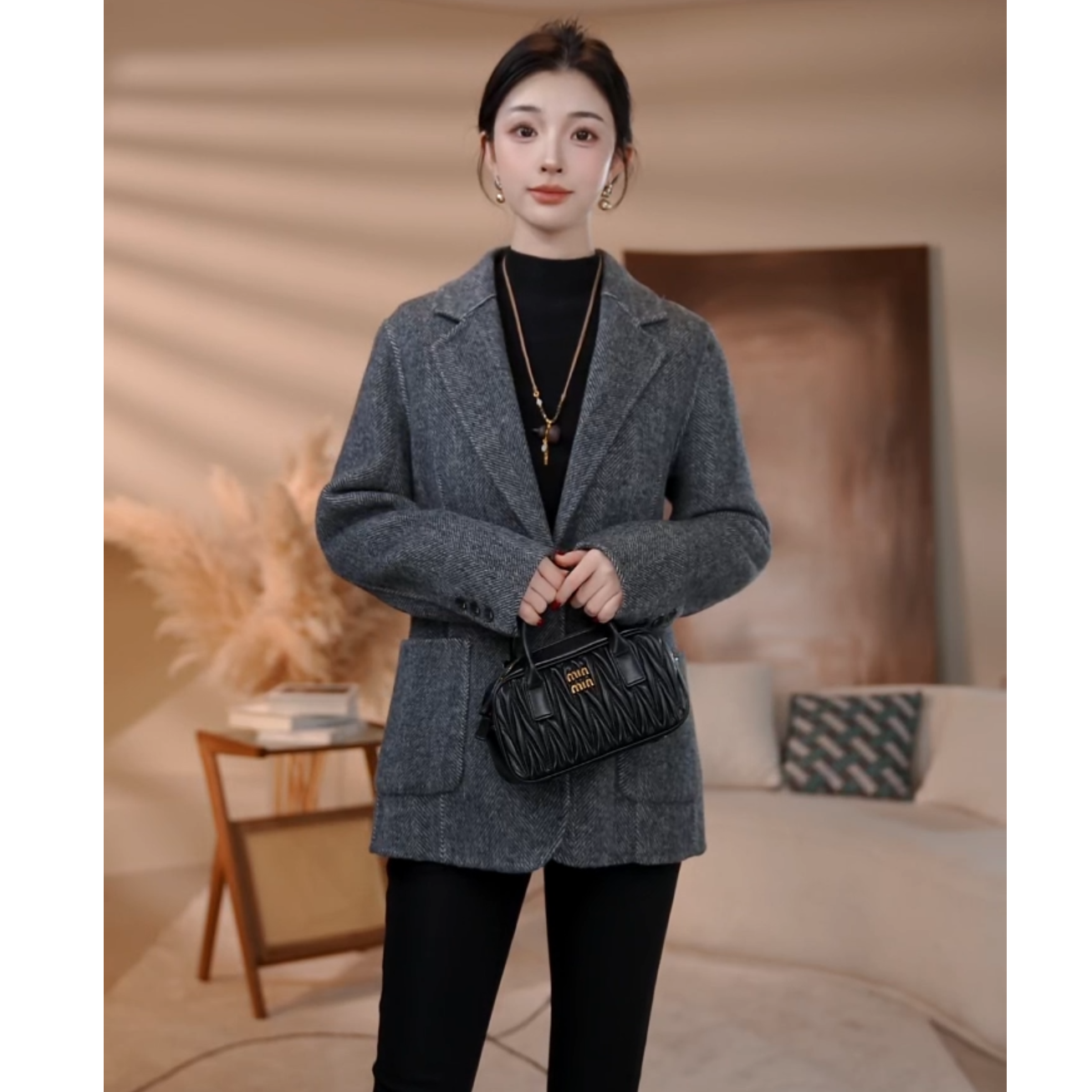 曼贝西装系列100%双面毛呢大衣女2025冬款高端时尚8384125【珮珮】