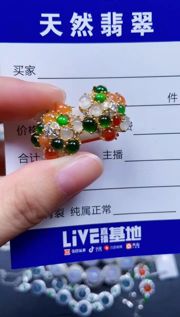 银S925镶嵌翡翠耳饰435
