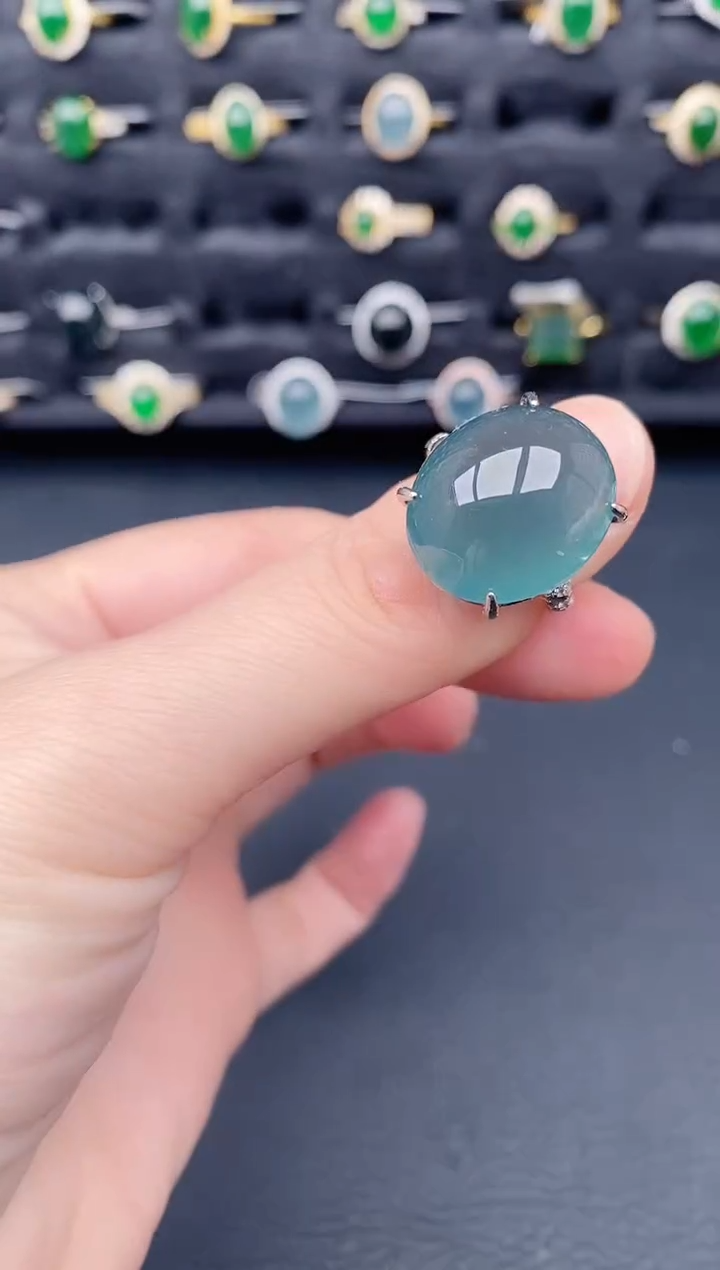 银S925镶嵌戒指翡翠天然a货翡翠60