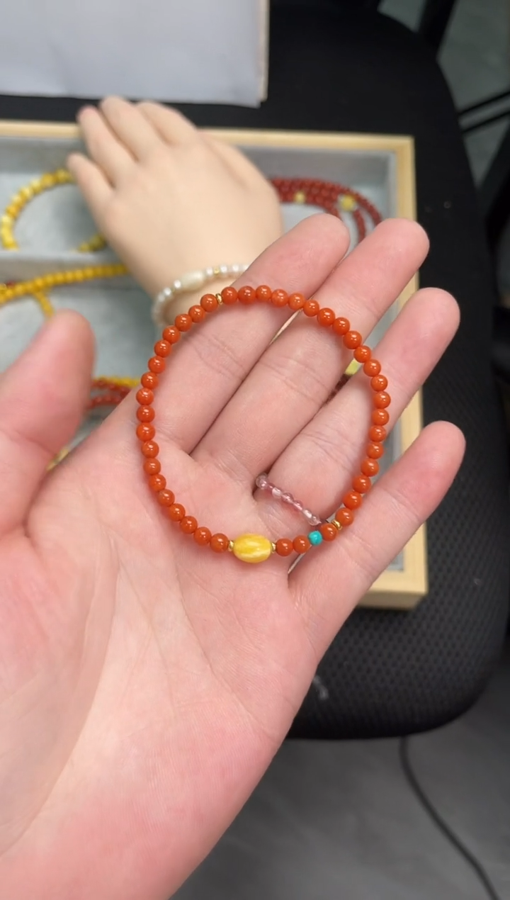 【闪购商品】未镶嵌南红玛瑙手串4mm南红单圈蜜蜡QF-A300