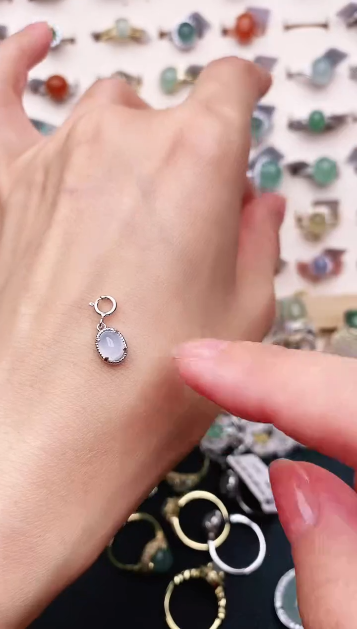 【闪购商品】翡翠戒指银S925镶嵌天然缅甸A货翡翠444   8-