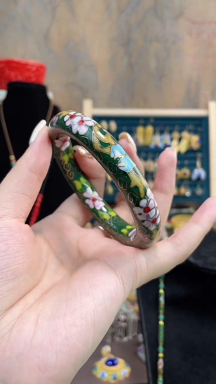 非遗手工景泰蓝镯子绿色