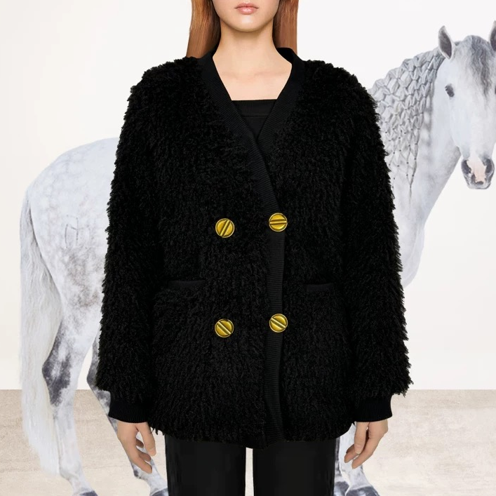 001四粒扣毛毛外套