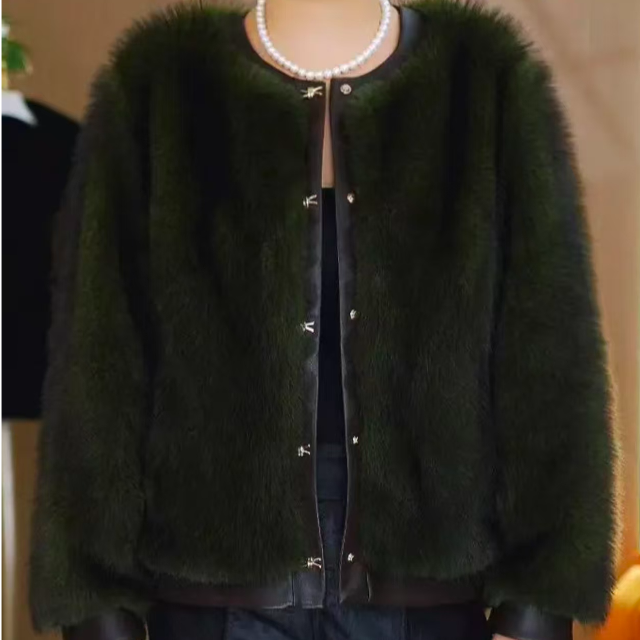 【名媛小貂】女短款外套时尚百搭圆领小香风皮毛一体上衣220