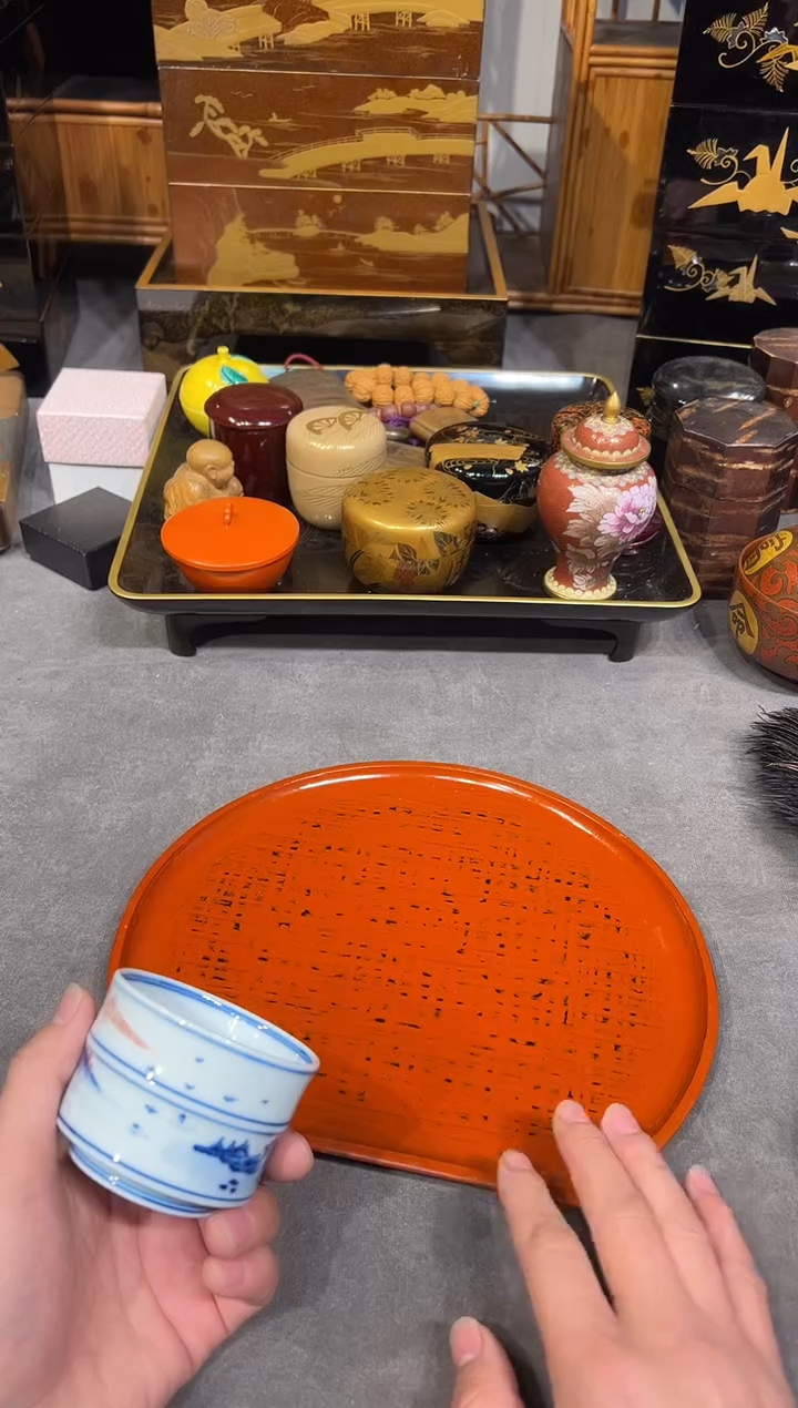 根来塗 半月茶盘