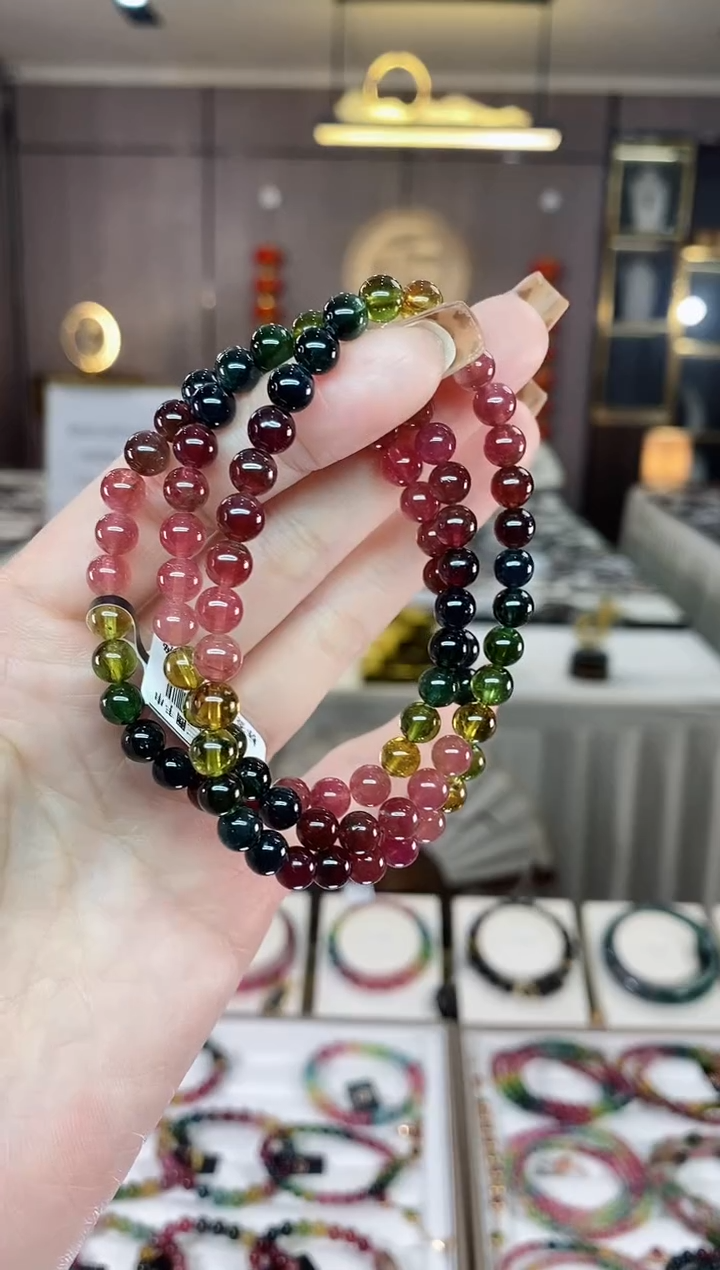 【闪购商品】碧玺三圈手串6mm+未镶嵌一物一证dan