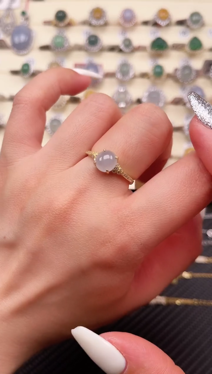 【闪购商品】翡翠戒指银S925镶嵌天然A货翡翠8