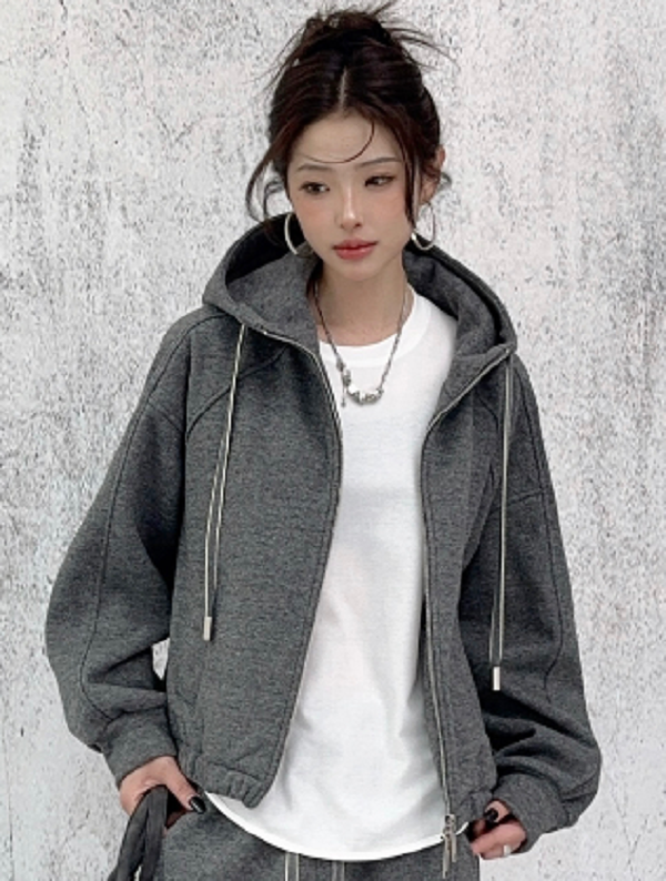 【欧加粒粒】秋冬季厚款宽松百搭抽绳连帽外套 N25092916