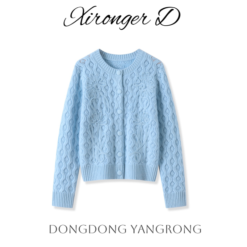 【XRE   100%山羊绒】Baby小山羊绒粗针绣花开衫