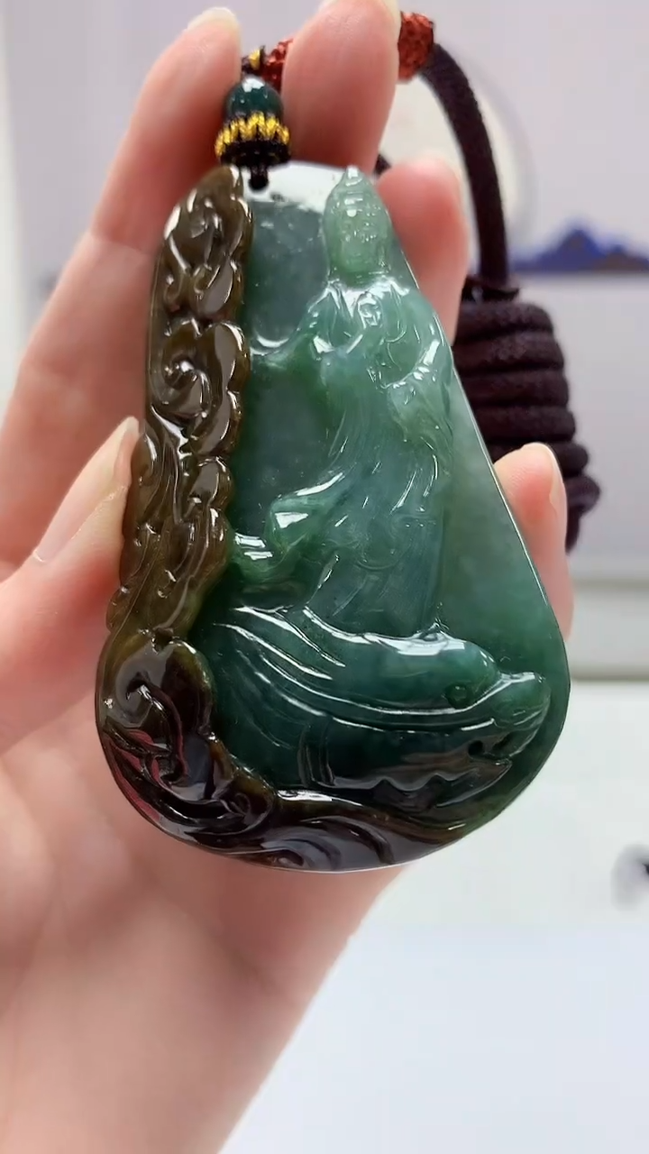 【闪购商品】定制翡翠未镶嵌4969zm-毛货挂件观音60