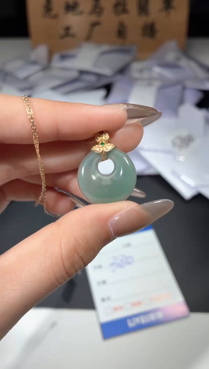 颈饰银S925镶嵌翡翠天然翡翠A货