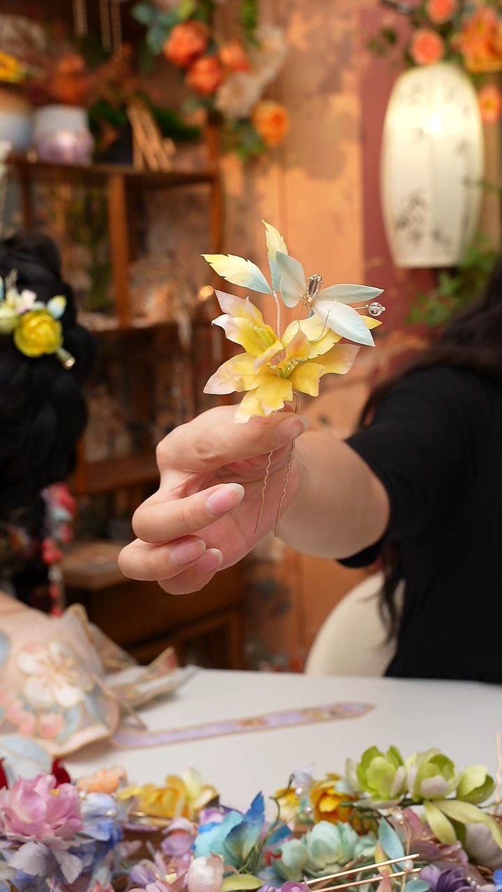 纯铜925银琉璃?****4锦簪阁绒花