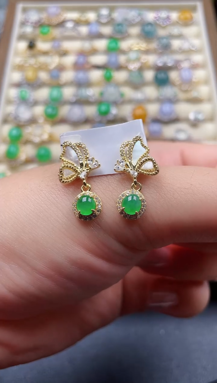 银S925镶嵌翡翠耳饰105