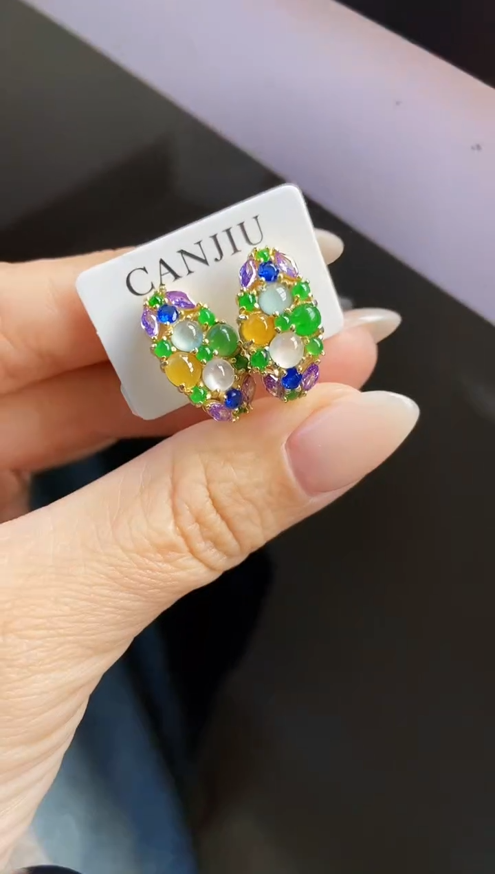 银S925镶嵌翡翠耳饰12