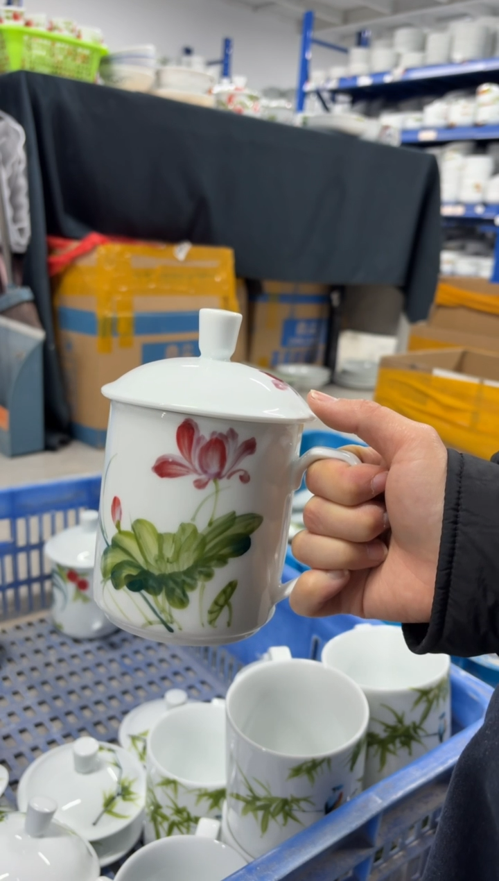 景德镇高温陶瓷食品级手绘釉中彩-大办公杯