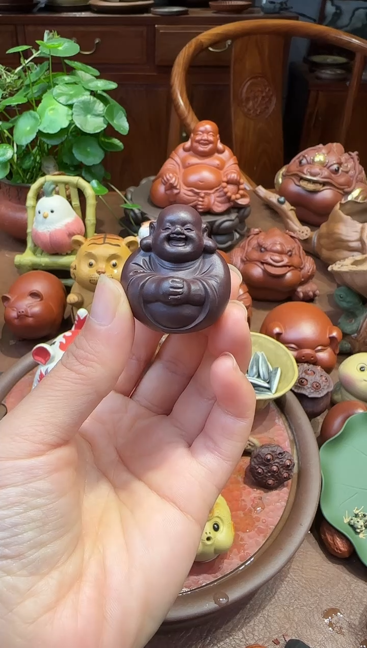 紫砂茶宠紫泥小弥勒