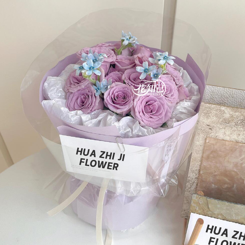 【芋泥啵啵】15枝紫玫瑰配蓝星花小香风花束鲜花送爱人送闺蜜生日同城鲜花小时达的同城配送中考礼物
