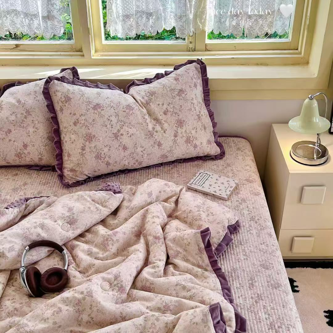 秋冬棉加绒床盖 A版全棉双层纱 B版宝宝绒 夹棉加厚床盖 母婴床盖