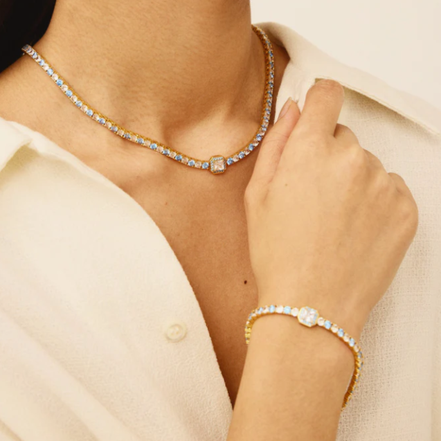 铜合金锆石项链 【格格推荐】C家镶嵌手项链-蓝天白云情人节