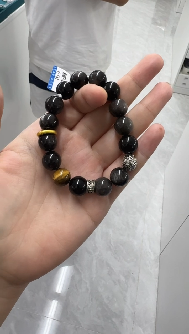 黑曜岩未镶嵌手串【JQ】黑曜石手串约12mm（多样性发其一）