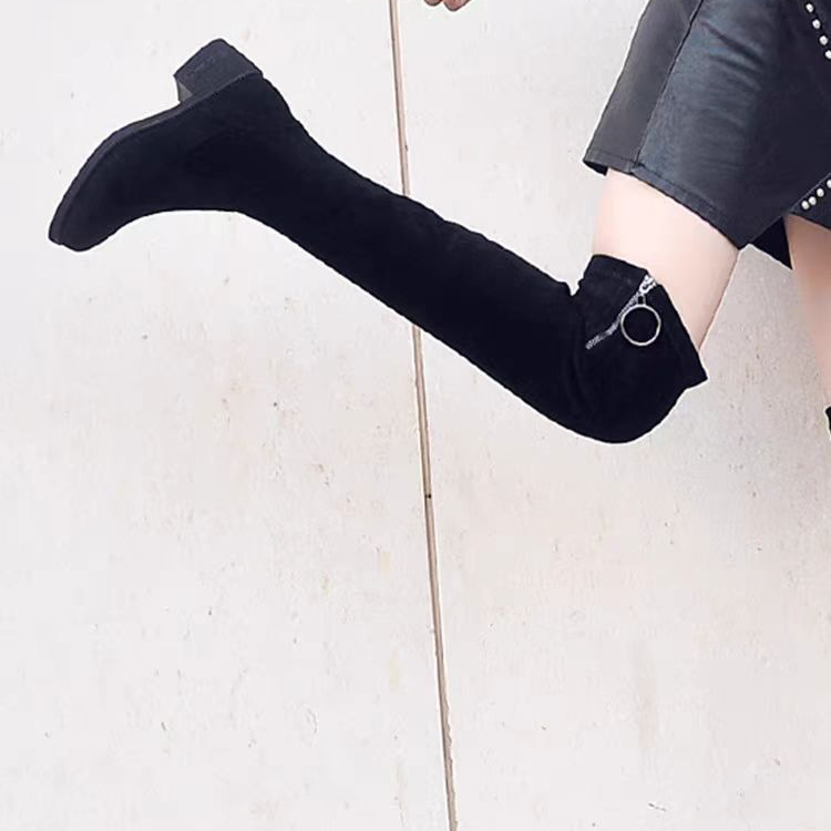 W22-1A不掉筒秋新款骑士长靴女过膝长筒粗跟弹力中跟瘦瘦靴加绒