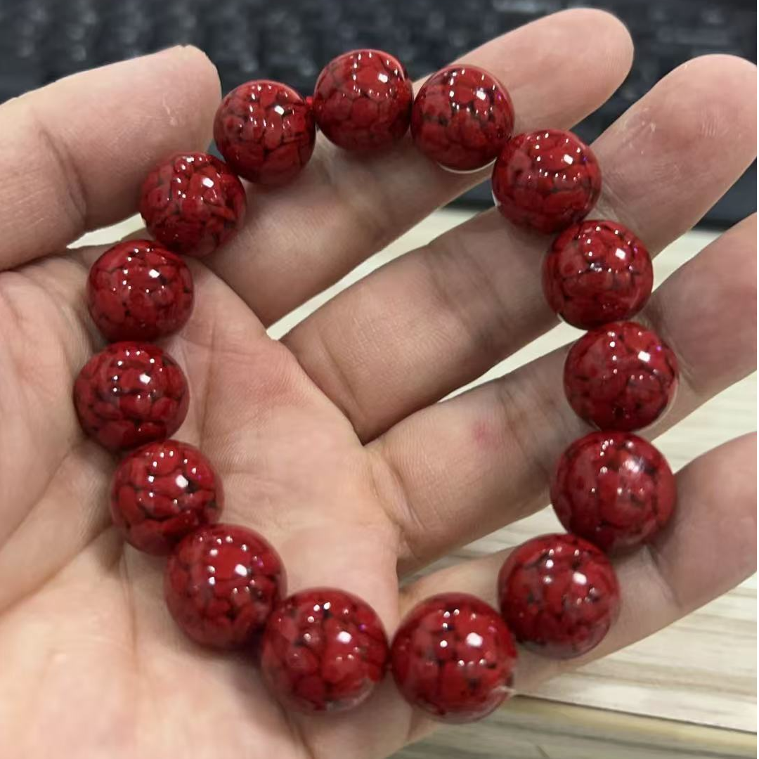 含辰砂工艺品朱砂晶体砂14mm单圈