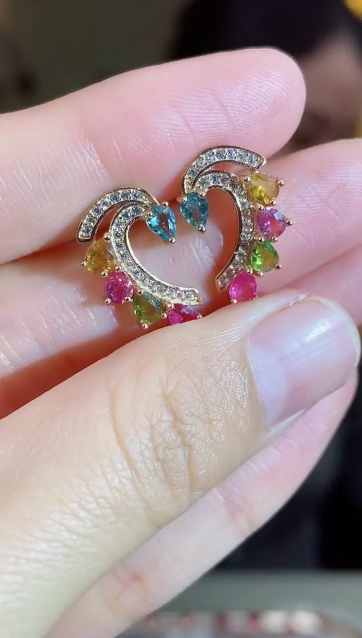 银S925镶嵌耳饰碧玺耳饰