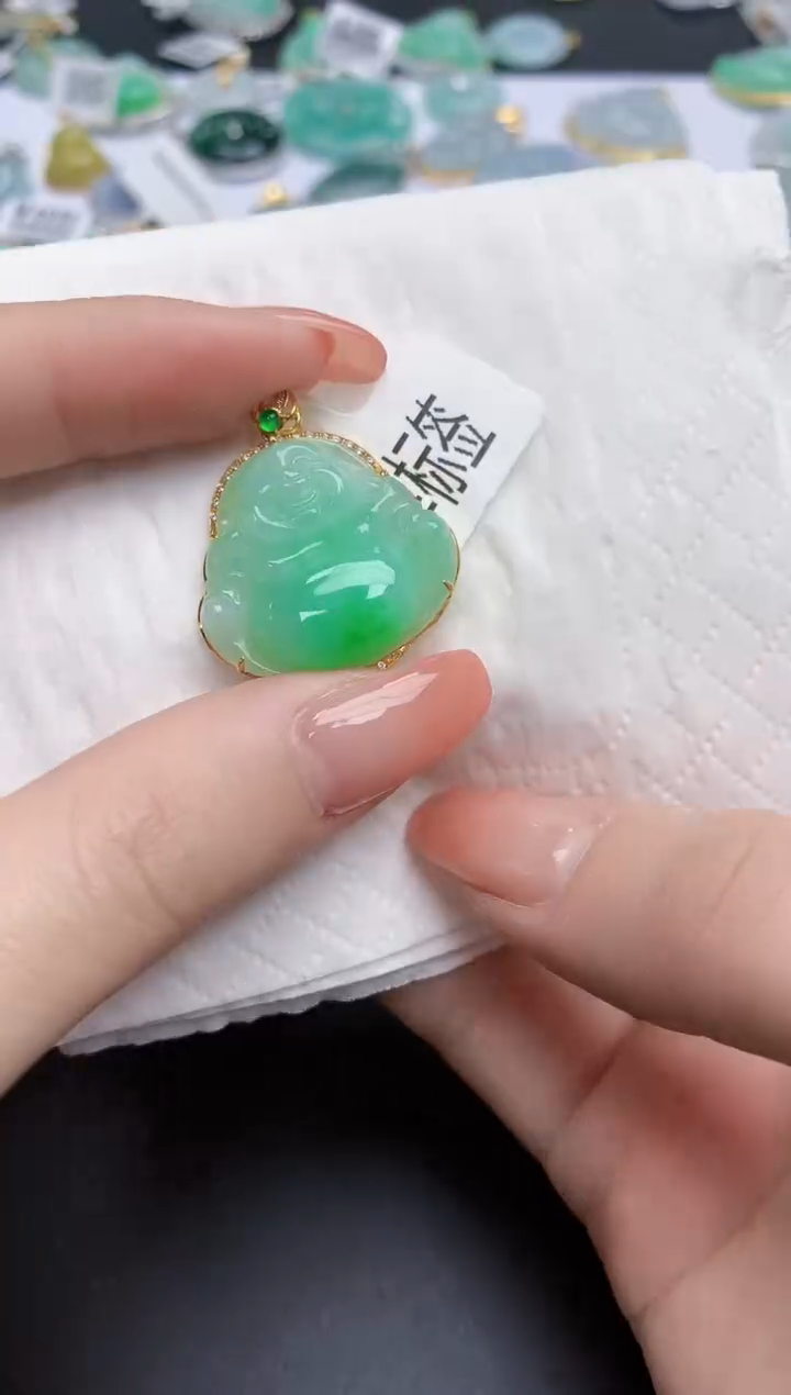 【闪购商品】翡翠颈饰18K金镶嵌天然缅甸翡翠A货