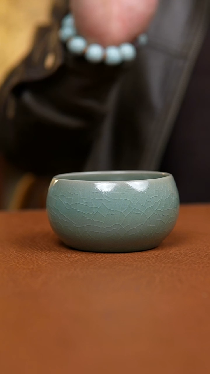 杯仿古翡翠绿纯手工大禅定杯微瑕