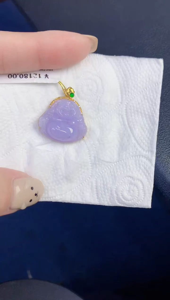 颈饰18K金镶嵌翡翠缅甸天然翡翠A货