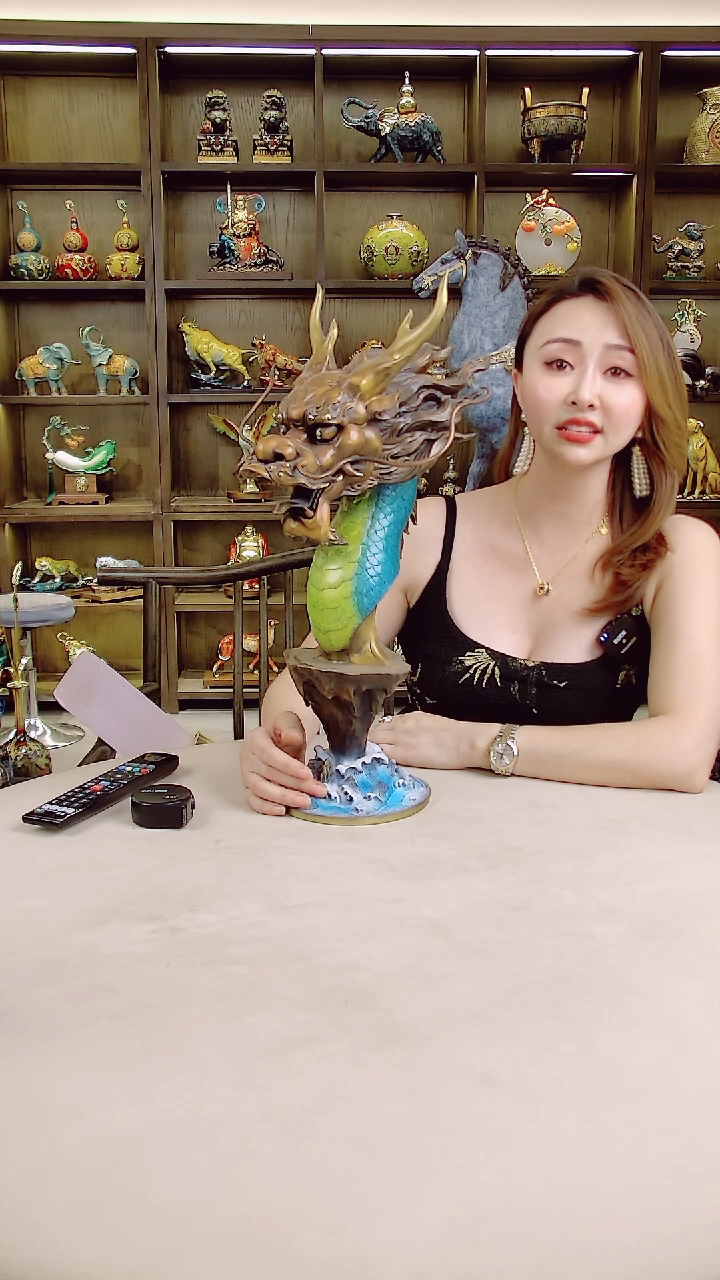 黄铜全黄铜摆件青色龙头老大