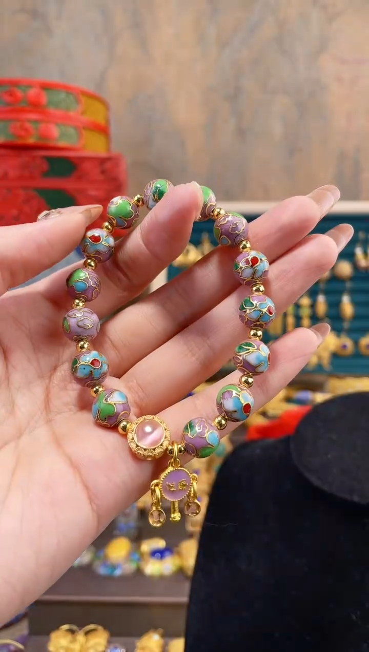 【闪购商品】非遗景泰蓝手串粉色