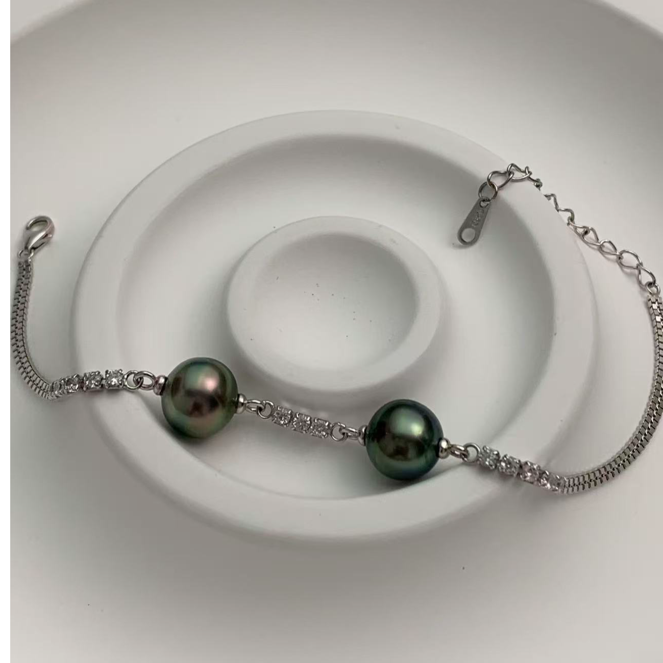 天然海水珍珠大溪地9-10mm 双珠手链LY