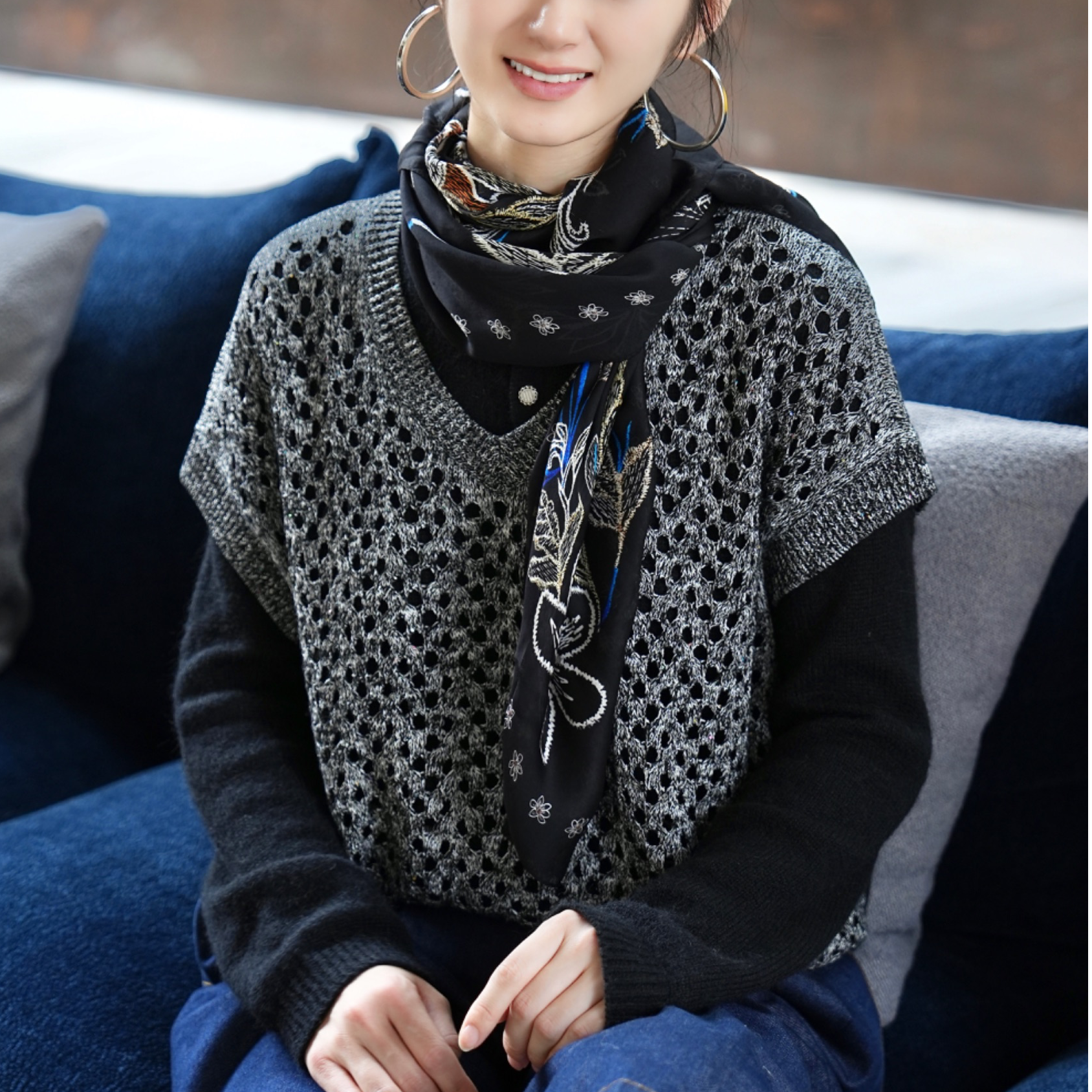 AMASS/阿玛施【时髦女人女士】个性镂空网洞套头无袖过冬5399734