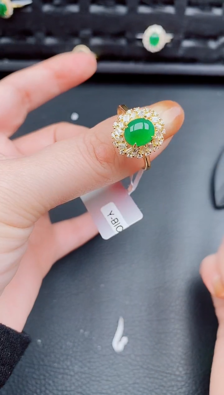 【闪购商品】翡翠戒指银S925镶嵌天然a货翡翠784