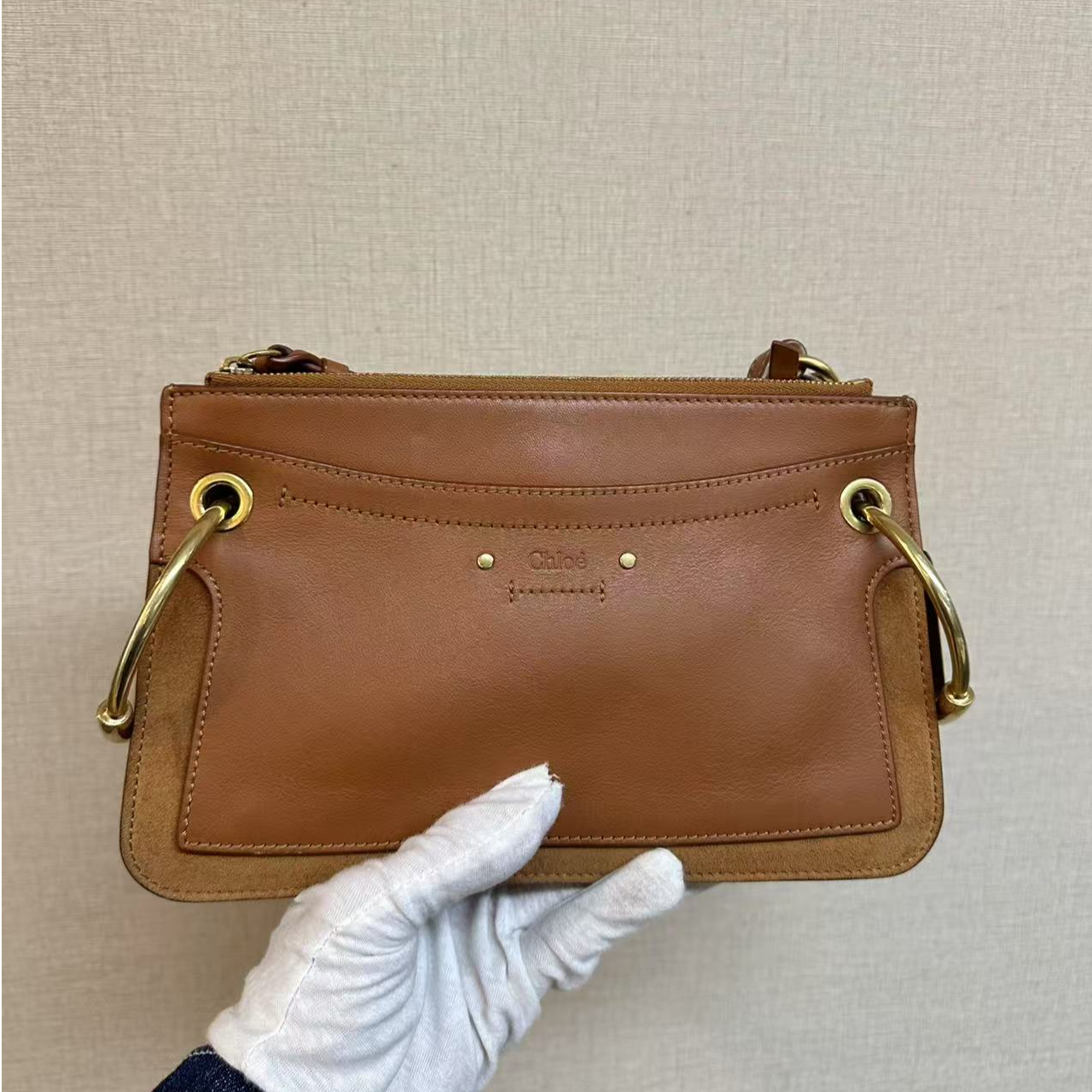 95新 Chloe/蔻依 焦糖色Roy圆环斜挎包/云海优选/H02683