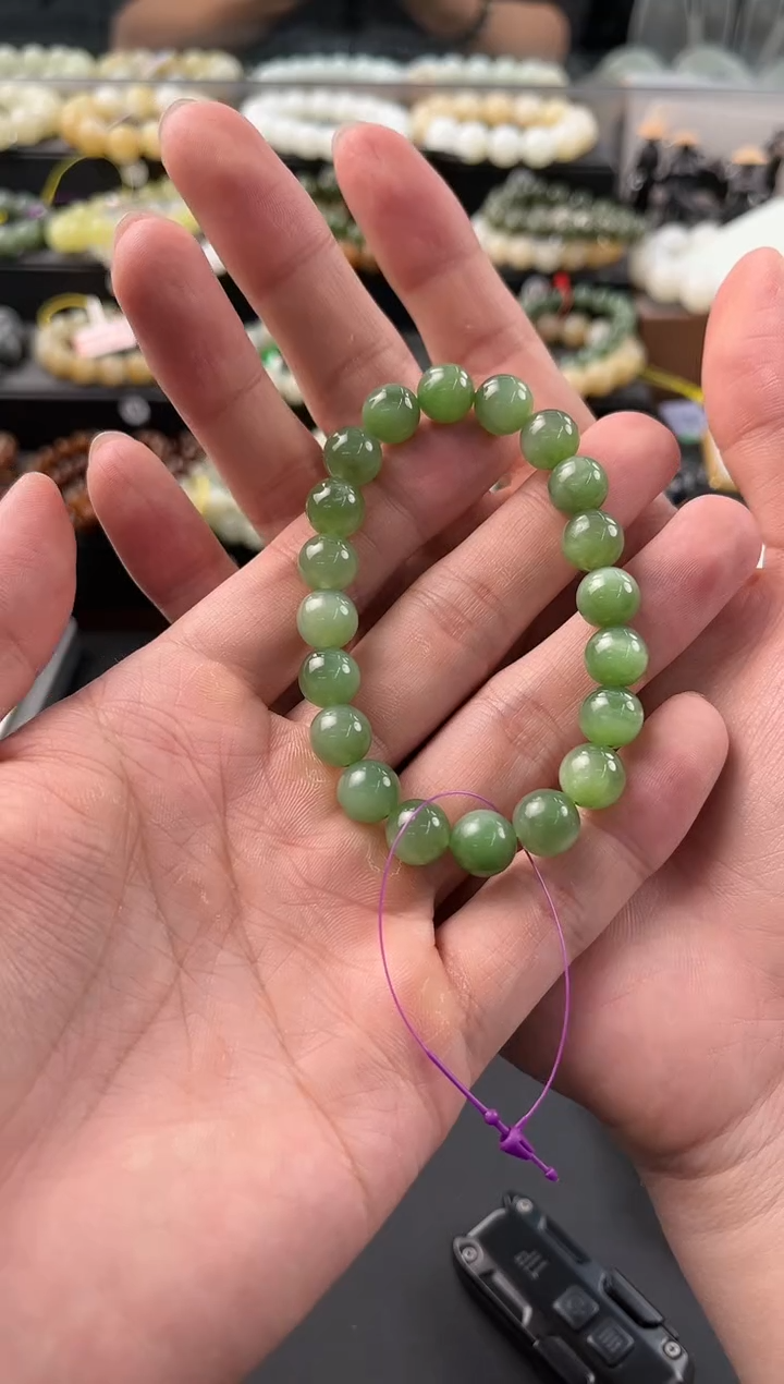 手串未镶嵌和田玉俄碧猫眼手串卡10微色差（有裂）