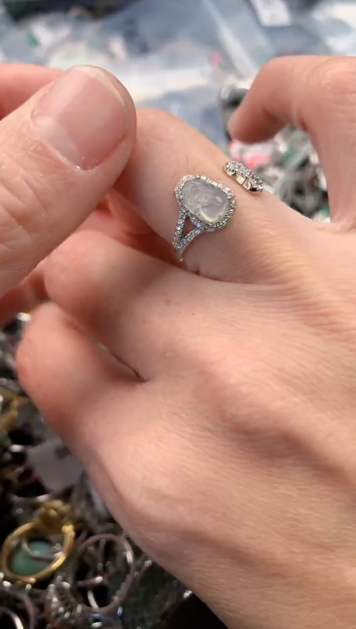 银S925镶嵌戒指翡翠666   10