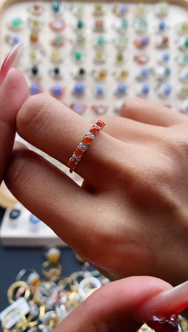 【闪购商品】翡翠戒指银S925镶嵌缅甸天然A货翡翠111 1+4