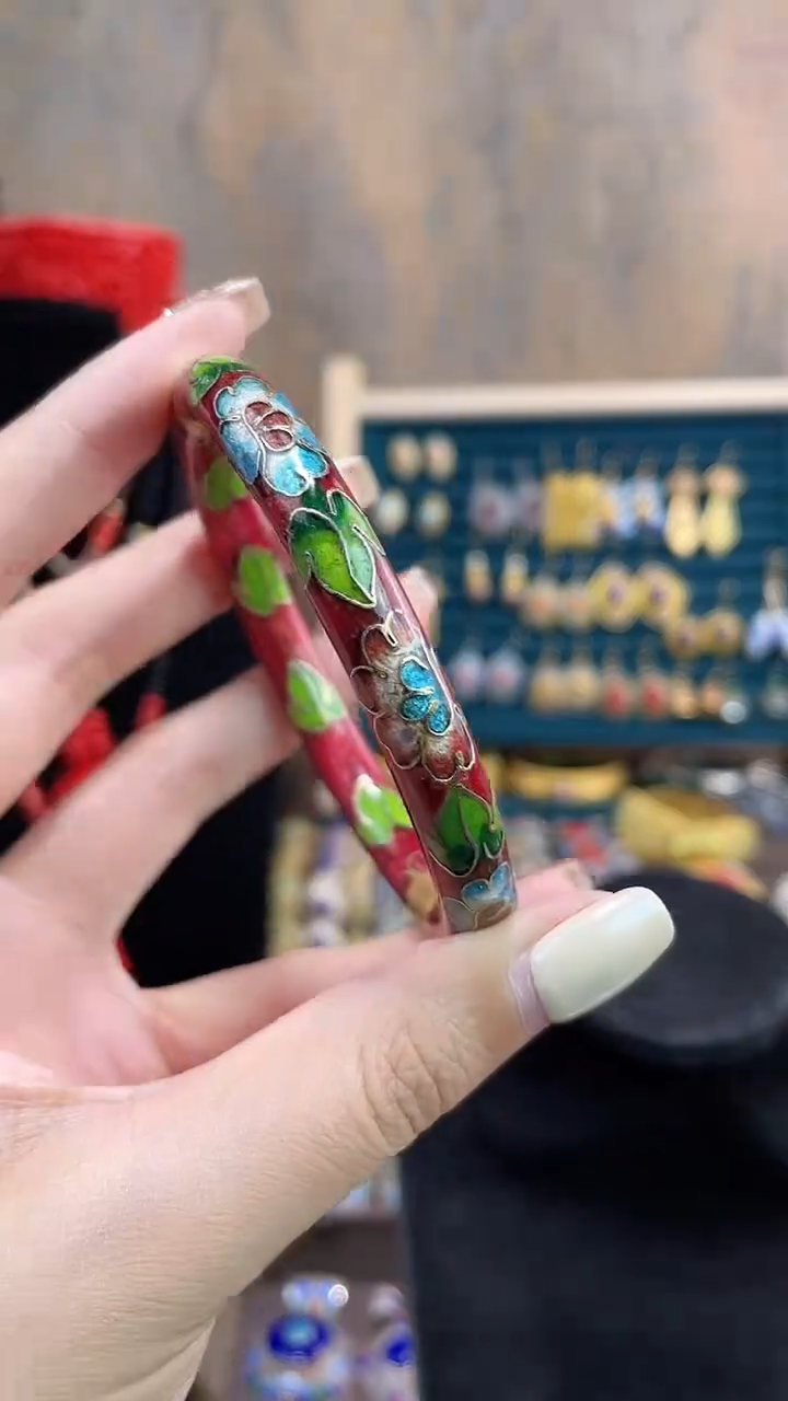 非遗手工景泰蓝开口镯子红色