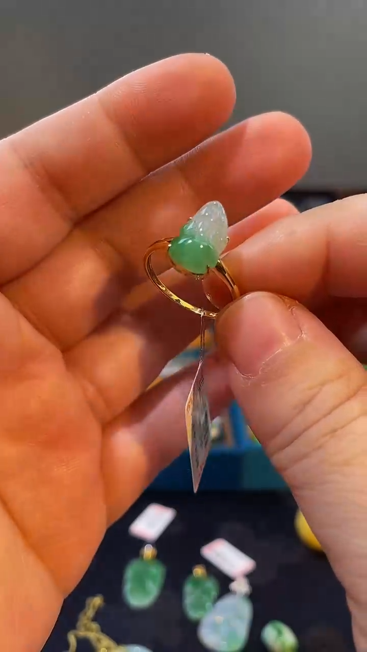 【闪购商品】翡翠戒指18K金镶嵌貔貅戒指