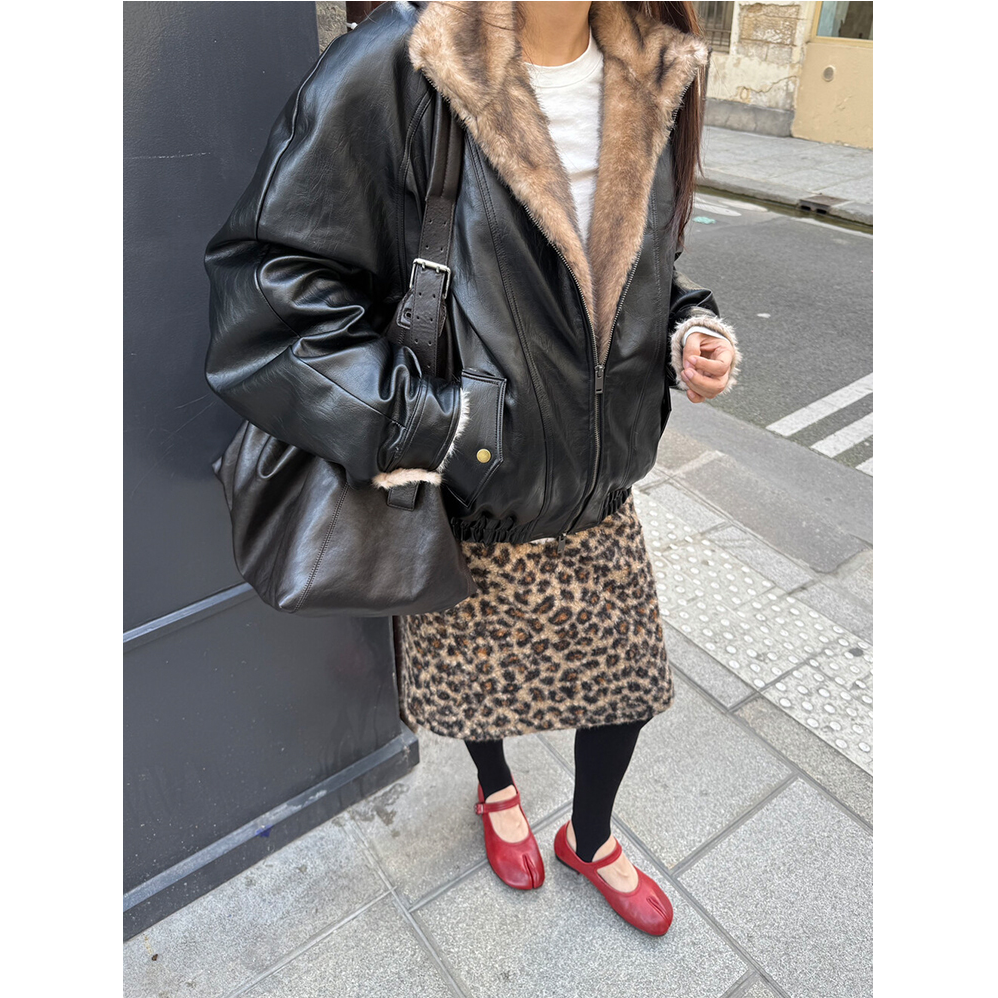 美式复古辣妹豹纹半身裙女冬季新款时尚高腰显瘦百搭毛呢中长裙