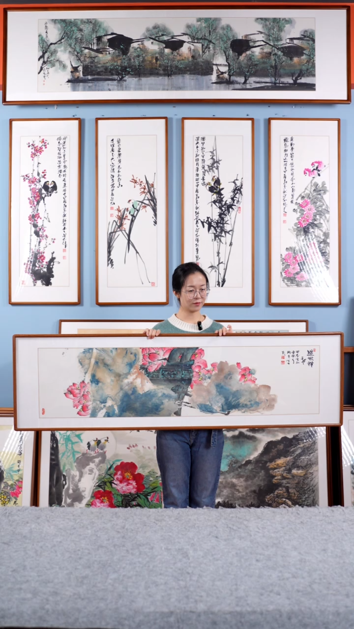 【闪购商品】国画阿里丁《盛世祥和》手绘带框162*47