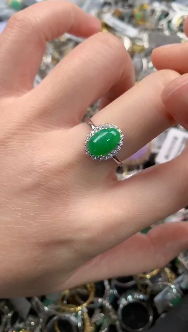 银S925镶嵌戒指翡翠333   10Q