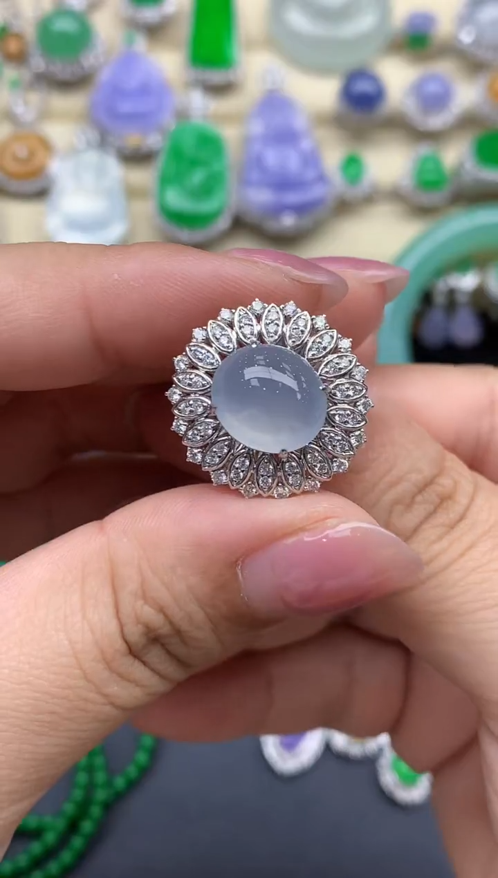 翡翠戒指18K金镶嵌537-春日珠宝