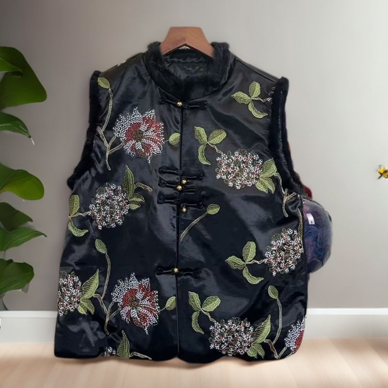 8178-花裳-立领刺绣马夹新中式宽松时尚绣花中国风