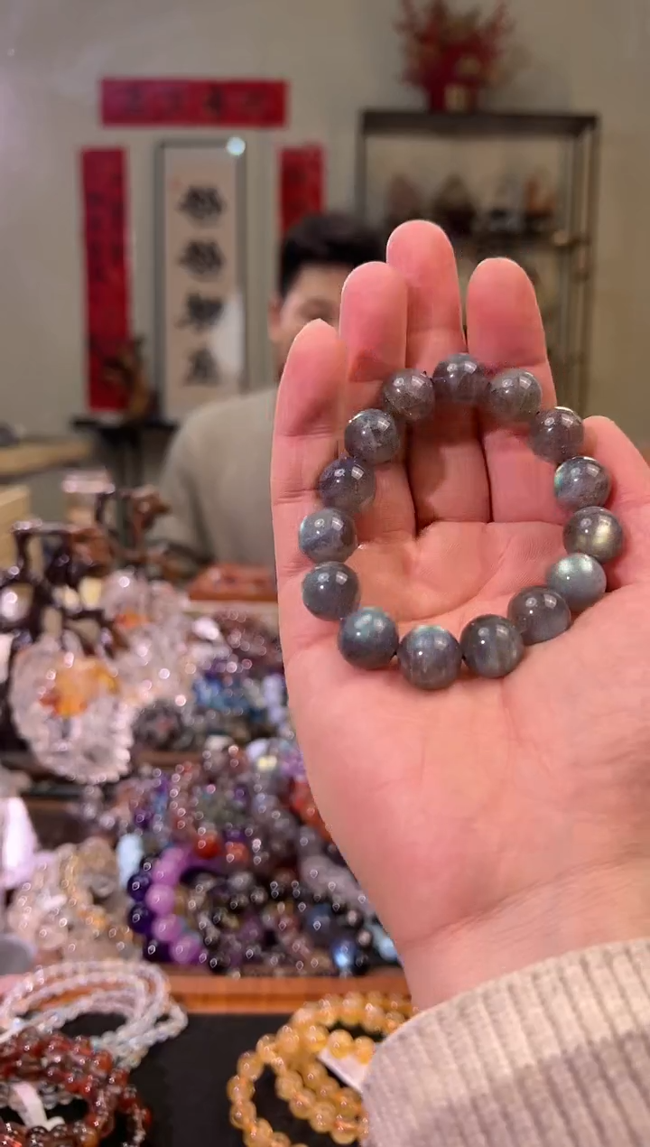 【闪购商品】拉长石手串未镶嵌13+mm黑体灰月光手串