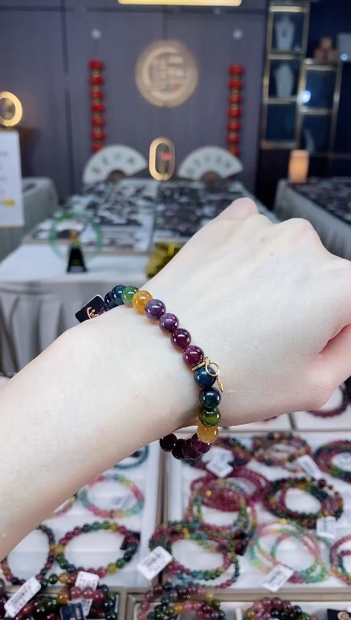 未镶嵌老矿碧玺色标彩虹单圈手串7mm+碧玺dan多样性发货一条